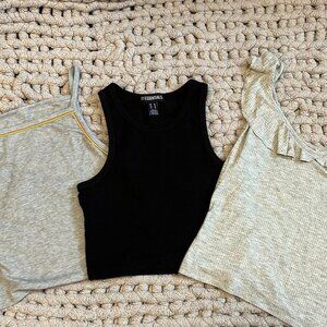 Crop Tank Top Grey and Black Bundle (Garage, Street Wear Society, Nike) Size M